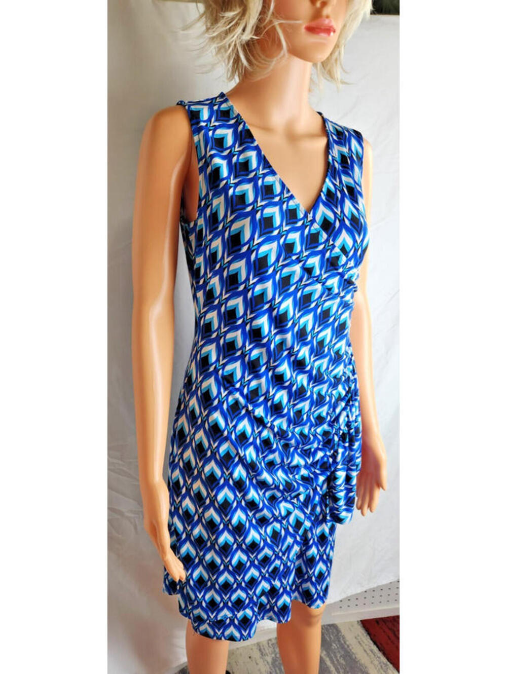 New York & Company, dress, summer, blue print, size S, knee length, surplice